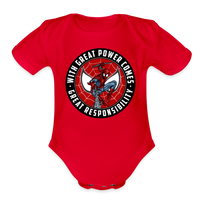 Character #92 Organic Short Sleeve Baby Bodysuit - red